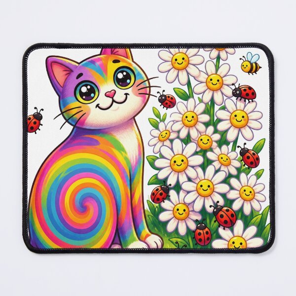 Item preview, Psychedelic Rainbow Cat Among Happy Daisies designed and sold by mimiartes.