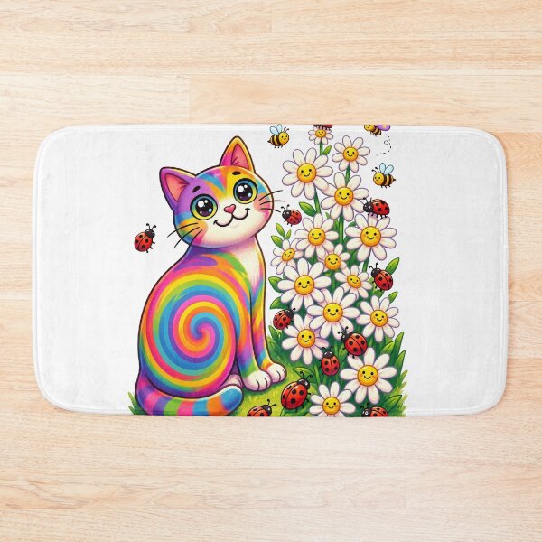 Item preview, Psychedelic Rainbow Cat Among Happy Daisies designed and sold by mimiartes.