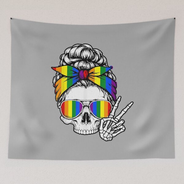 Item preview, Gay Pride Messy Bun Skull Rainbow Flag LGBTQ Ally LGBT Women designed and sold by ArleneRowe.