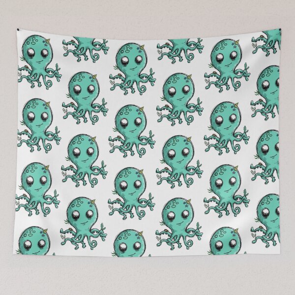 Item preview, Octopus Cute Kawaii Green Sea Monster Alien Illustration designed and sold by MandrakeCreati.