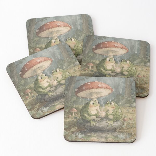 Item preview, Two Frogs Sharing Tea Under a Toadstool Storybook Art designed and sold by PictorialWhimsy.