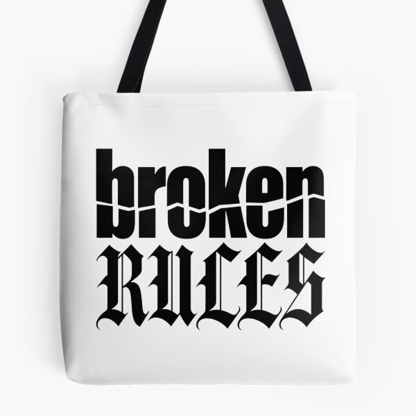 Artikelvorschau, T-Shirt mit gotischer Typografie und dem Aufdruck „Gebrochene Regeln“ entworfen und verkauft von redblink store.
