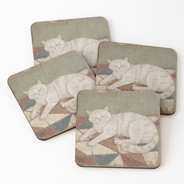 Item preview, White Cat Giving One Judgmental Eye Folk Art designed and sold by PictorialWhimsy.
