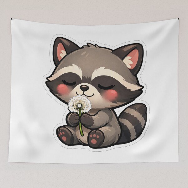 Item preview, Cute Raccoon Sniffing A Dandelion Flower designed and sold by Owcomm.