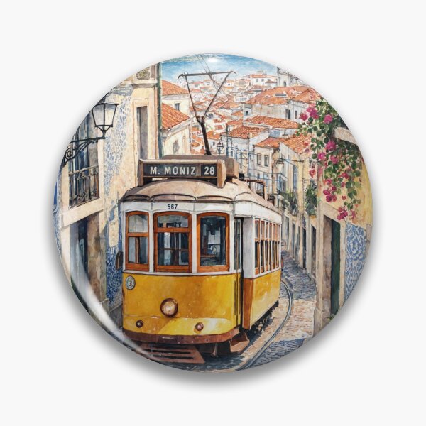 Item preview, Vintage Travel Lisbon Portugal Yellow Tram Watercolour designed and sold by JIGUWORLD.