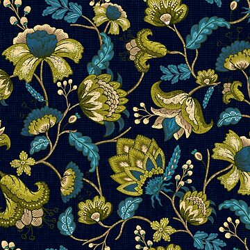 Aperçu de l'œuvre Floral Indien Vert et Bleu en Bleu Foncé de oppositedge
