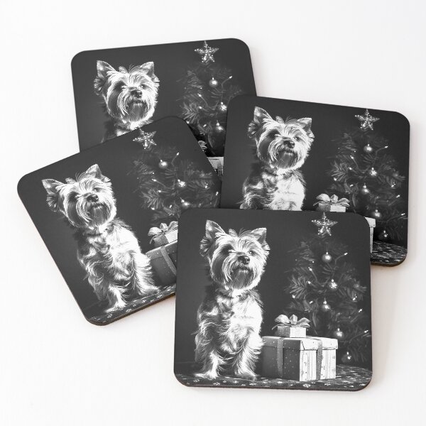 Item preview, Yorkshire Terrier with Christmas Gifts by Holiday Tree designed and sold by inkoutninja.