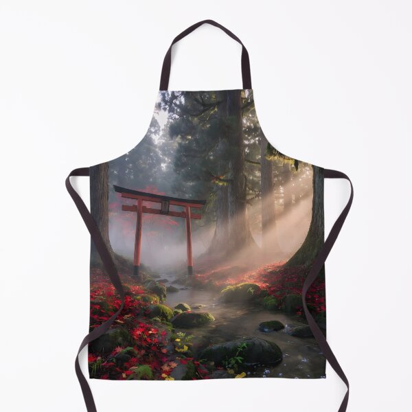Item preview, Sunlit Japanese Forest Shrine Gate – Peaceful Autumn Stream Nature Landscape designed and sold by DreamyWallVibes.
