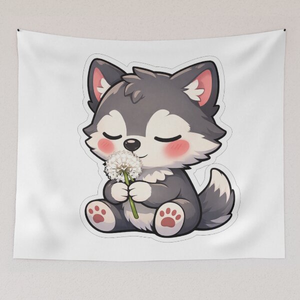 Item preview, Cute Little Wolf Holding A Dandelion designed and sold by Owcomm.