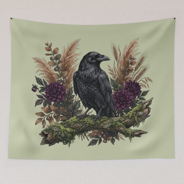 Item preview, Common Raven Bird Autumn Vibes Nature Art designed and sold by BirdsnStuff.