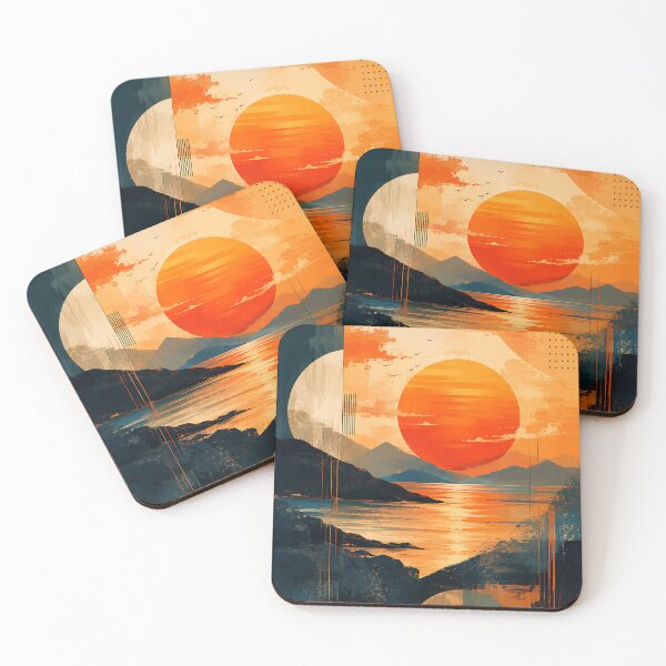 Item preview, Golden Horizon Geometric Sunset Over Tranquil Waters Modern Abstract Landscape designed and sold by dytf79.