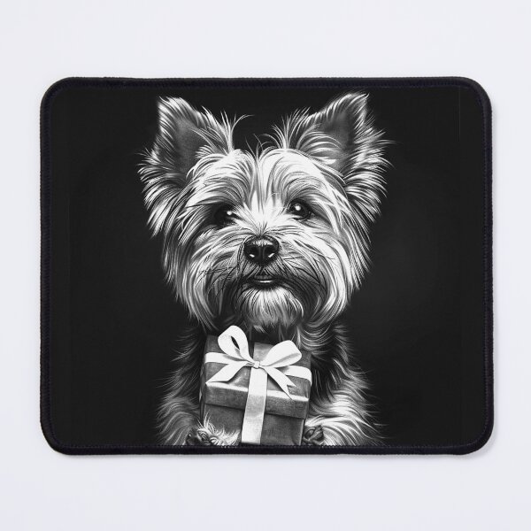 Item preview, Yorkshire Terrier Holding Christmas Gift Portrait designed and sold by inkoutninja.