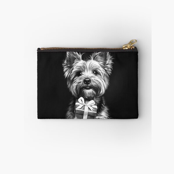 Item preview, Yorkshire Terrier Holding Christmas Gift Portrait designed and sold by inkoutninja.