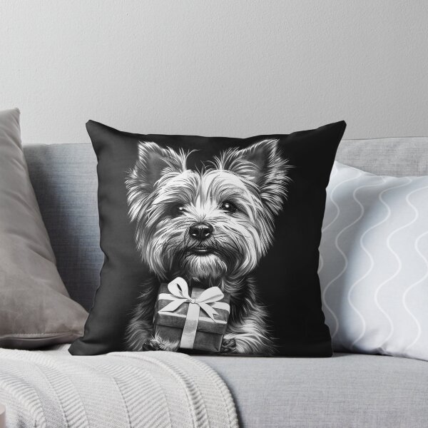Item preview, Yorkshire Terrier Holding Christmas Gift Portrait designed and sold by inkoutninja.