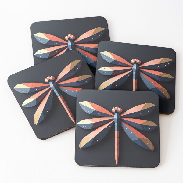 Item preview, Navy Coral Abstract Dragonfly - 3D Layered Paper Art Wall Decor designed and sold by Xenovita.