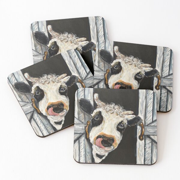 Item preview, Ellington black & white cow head  in a white barn farm style acrylic original painting designed and sold by Paintingladycat.