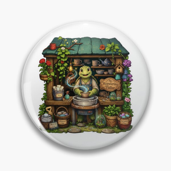 Item preview, The Wandering Potter | Pottery Turtle | Kawaii Ceramic Artist | Fantasy Pottery Studio | Cottagecore Ceramics | Cute Turtle Potter designed and sold by MrDev.