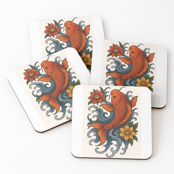 Item preview, Elegant Orange Koi Fish with Floral Waves designed and sold by henrysargole23.