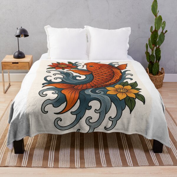 Item preview, Elegant Orange Koi Fish with Floral Waves designed and sold by henrysargole23.