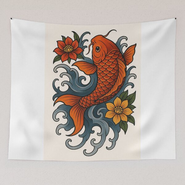 Item preview, Elegant Orange Koi Fish with Floral Waves designed and sold by henrysargole23.