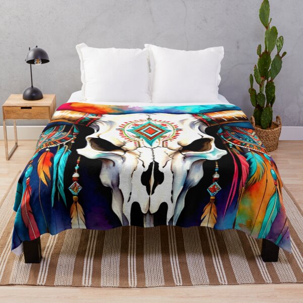 Item preview, Southwest Native American Bull Skull Colorfully Adorned Design designed and sold by DEC02.