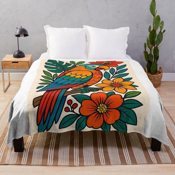 Item preview, Vibrant Tropical Parrot with Blooming Flowers designed and sold by henrysargole23.