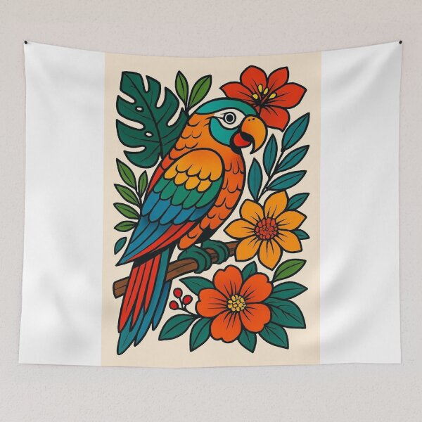 Item preview, Vibrant Tropical Parrot with Blooming Flowers designed and sold by henrysargole23.