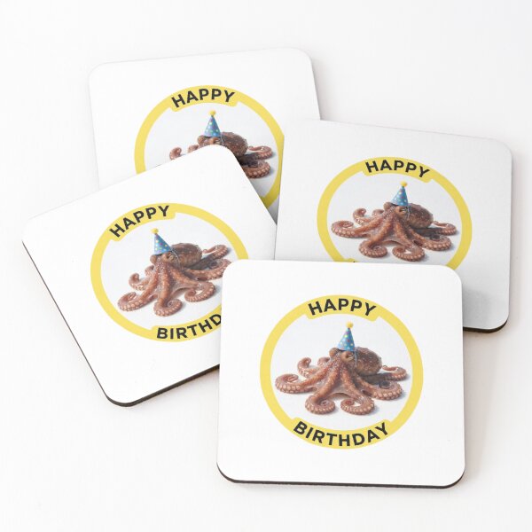 Item preview, Octopus happy birthday party hat cake balloons meme memes funny designed and sold by CheeseBlueprint.