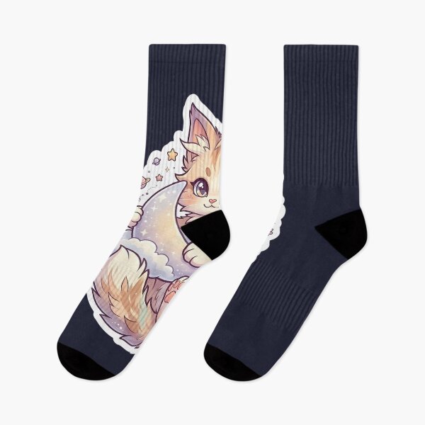 Item preview, Pastel Celestial Kitten Hugging Crescent Moon Sticker designed and sold by MCV-Designs.