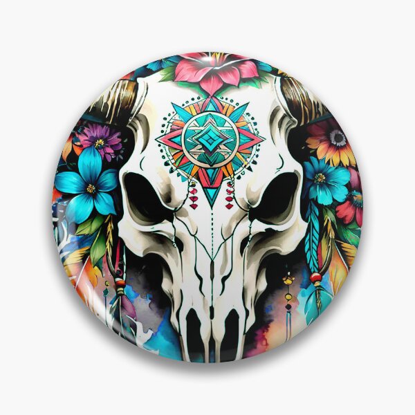 Item preview, Native American Bull Skull Flowers And Feathers Art designed and sold by DEC02.