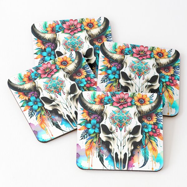 Item preview, Native American Bull Skull Flowers And Feathers Art designed and sold by DEC02.