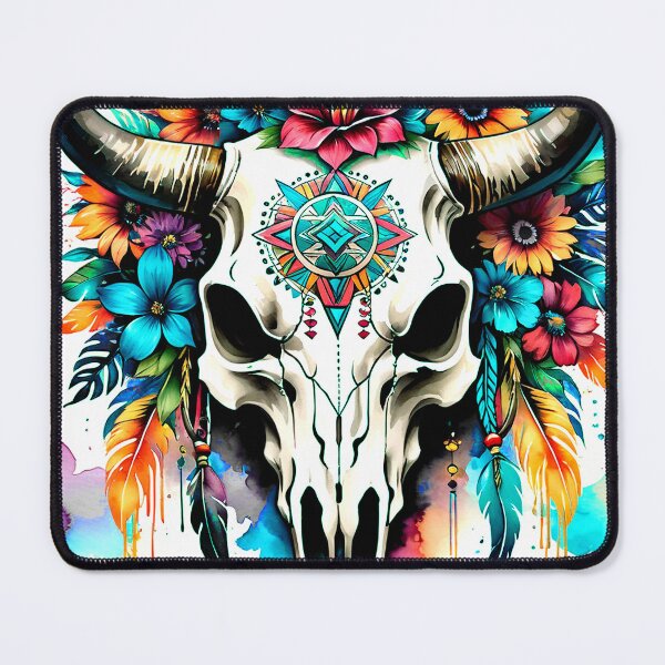 Item preview, Native American Bull Skull Flowers And Feathers Art designed and sold by DEC02.