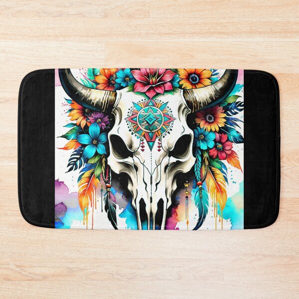 Item preview, Native American Bull Skull Flowers And Feathers Art designed and sold by DEC02.