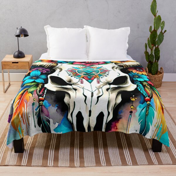 Item preview, Native American Bull Skull Flowers And Feathers Art designed and sold by DEC02.