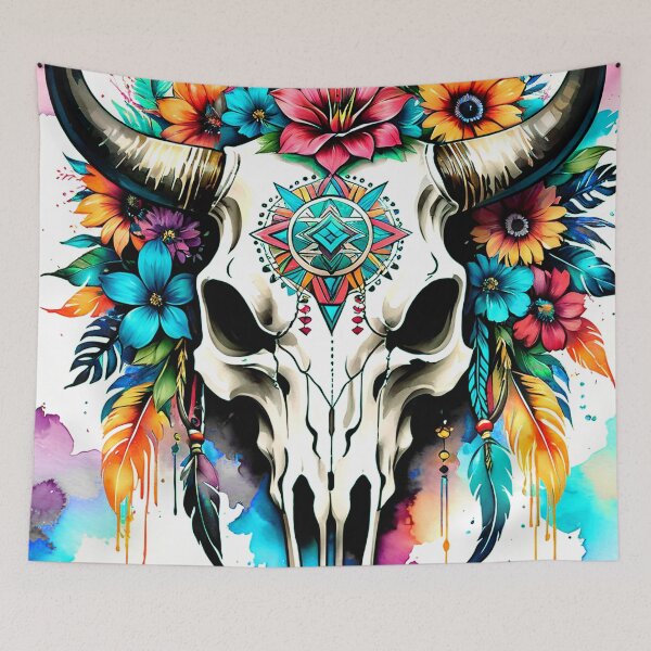 Item preview, Native American Bull Skull Flowers And Feathers Art designed and sold by DEC02.
