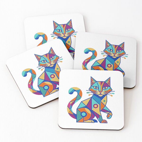 Item preview, Vibrant Geometric Cat Abstract Polygon Mosaic Art designed and sold by rich-moda.