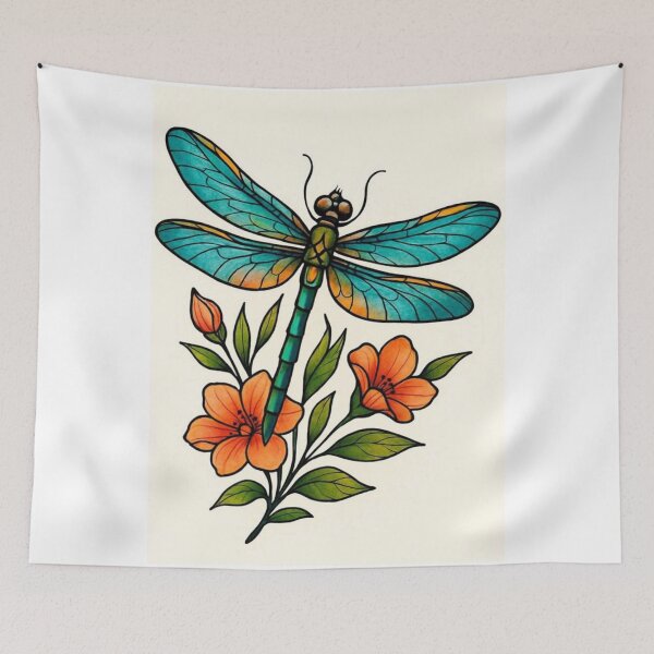 Item preview, Vibrant Dragonfly & Floral Illustration designed and sold by henrysargole23.