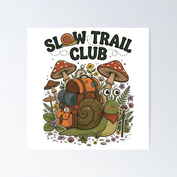 Item preview, Slow Trail Club Cute Snail Backpacker Vintage Hiking Adventure designed and sold by CF_VintageDesign.