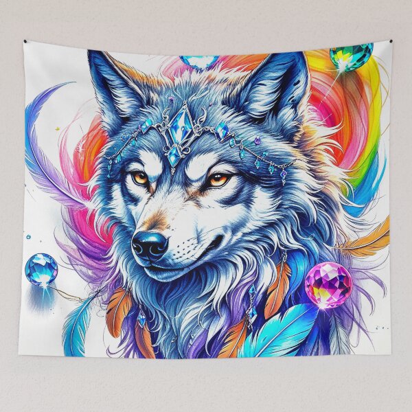 Item preview, Native American Exquisite Wolf Face With Feathers Design designed and sold by DEC02.