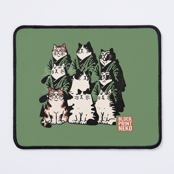 Item preview, Traditional Block Print Neko Green Kimono Cats designed and sold by EdvvinStudios.