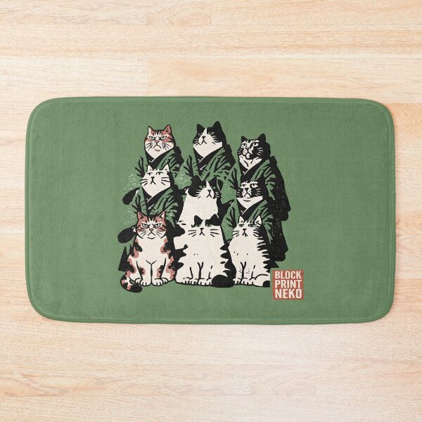 Item preview, Traditional Block Print Neko Green Kimono Cats designed and sold by EdvvinStudios.