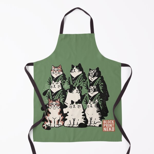 Item preview, Traditional Block Print Neko Green Kimono Cats designed and sold by EdvvinStudios.