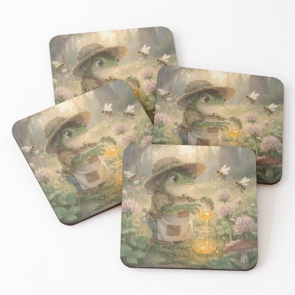 Item preview, Frog Beekeeper Collecting Dewdrop Honey Cottagecore Art designed and sold by PictorialWhimsy.