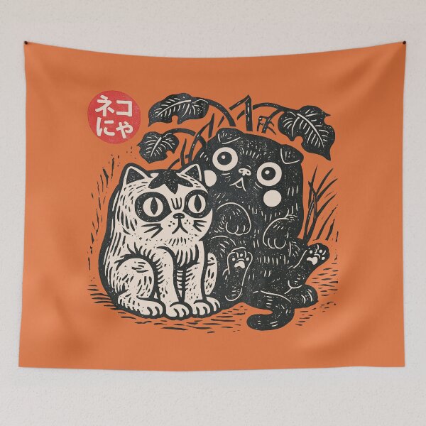 Item preview, Two Cute Foliage Cats Garden Sketch designed and sold by EdvvinStudios.