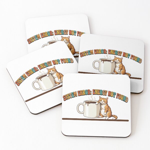 Item preview, System Error Energy Not Found Tired Cat Coffee Funny Retro designed and sold by DreamyBrushArt.
