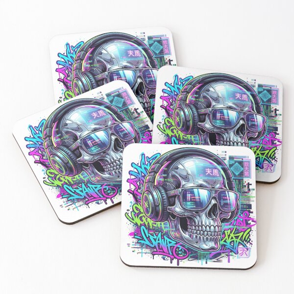 Item preview, Cyberpunk Skull DJ Graffiti | Neon Futuristic Street Art Sticker Design designed and sold by Shivamartwark.