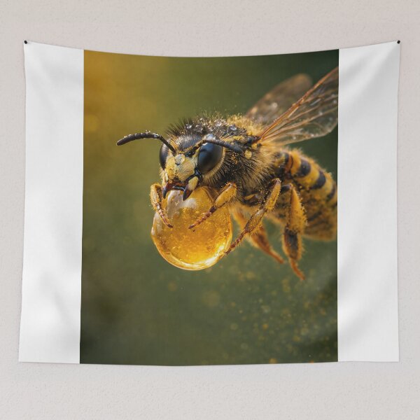 Item preview, Macro photograph of a wasp with a golden drop of honey designed and sold by Fotografin1981.