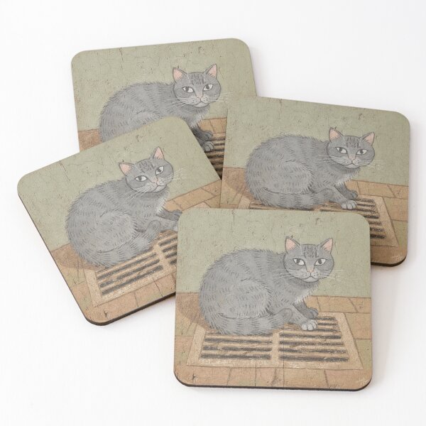 Item preview, Chartreux Cat Hogging the Heating Vent Folk Art designed and sold by PictorialWhimsy.