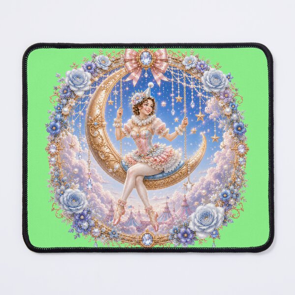 Item preview, Celestial Crescent Moon Swing Clown in a Blue Floral Wreath designed and sold by sunbowjp stadio.