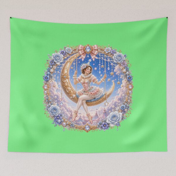 Item preview, Celestial Crescent Moon Swing Clown in a Blue Floral Wreath designed and sold by sunbowjp stadio.